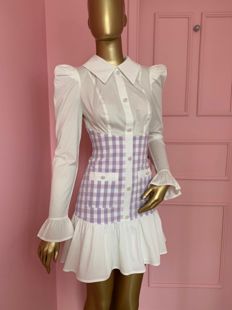 Vestido mini ''sobreposição fake'' xadrez lilás