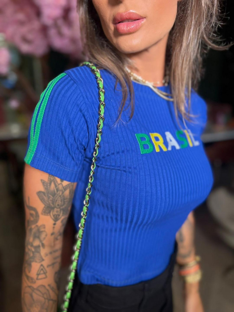 T-Shirt Canelada Azul Brasil